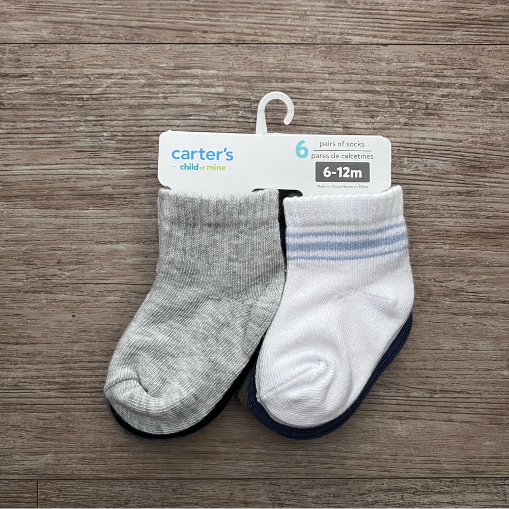 Carter's | Child Of Mine Baby Boy Socks | Variety 6 pk Qtr Crew Rib | 6-12 month - Picture 6 of 9